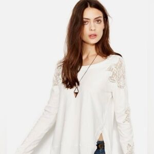 Free People Outer Sunset Ivory Lace Inset Jersey Knit Top XS